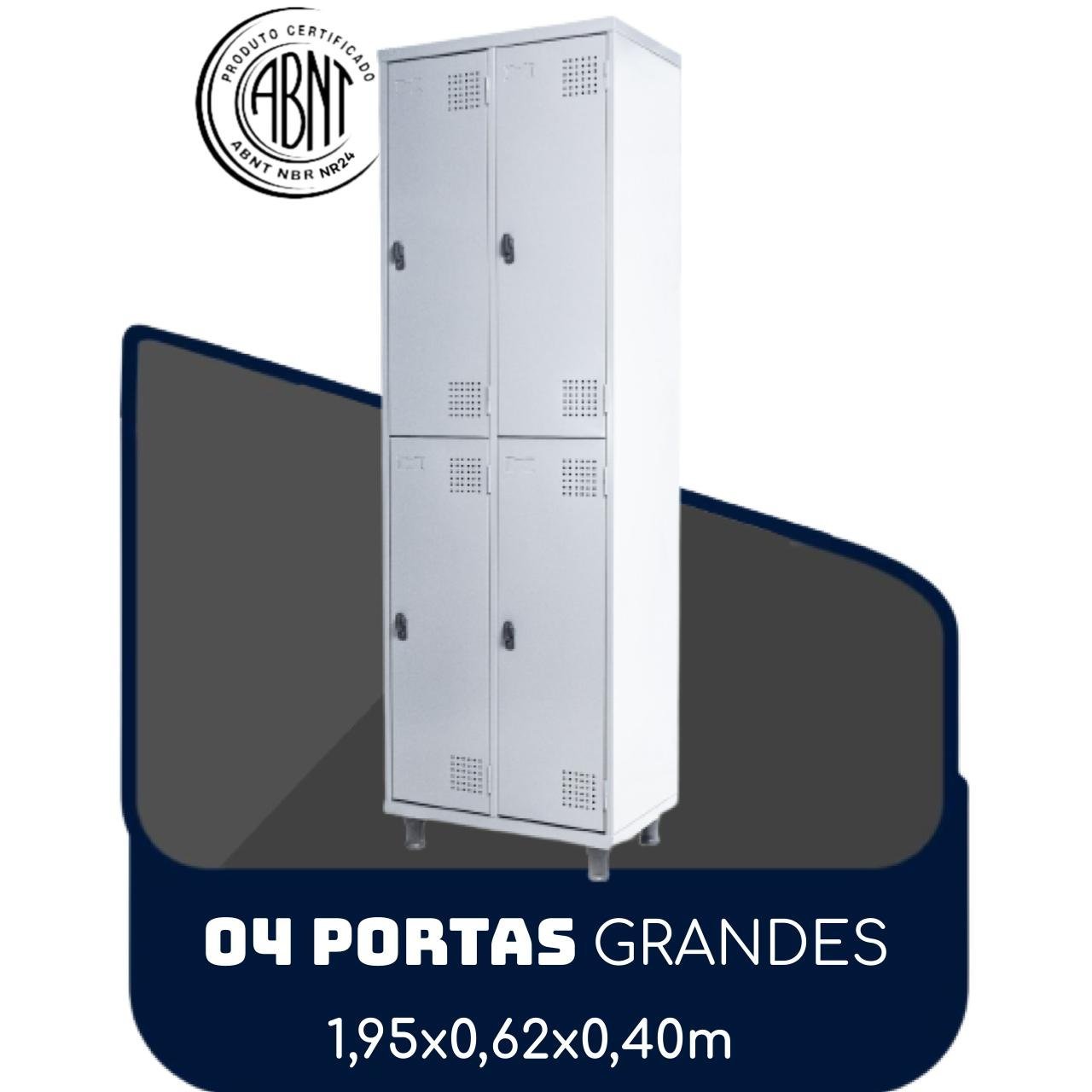 Armário Roupeiro de Aço c 04 Portas GRANDES – 1,95×0,62×0,40m – SA – CZCZ – 14008