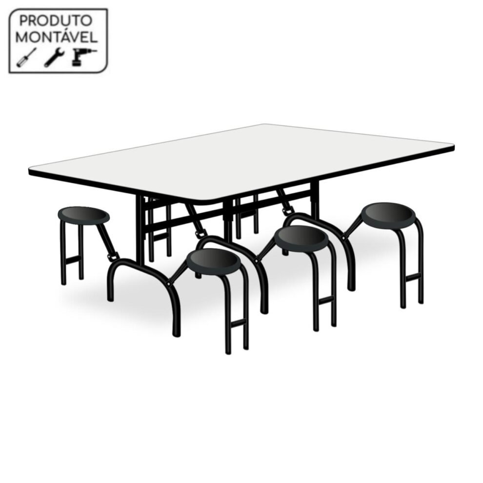 Mesa p Refeitório ESCAMOTEÁVEL 06 Lugares – MDP BRANCO DE 25 MM – ART VIVA – 50051