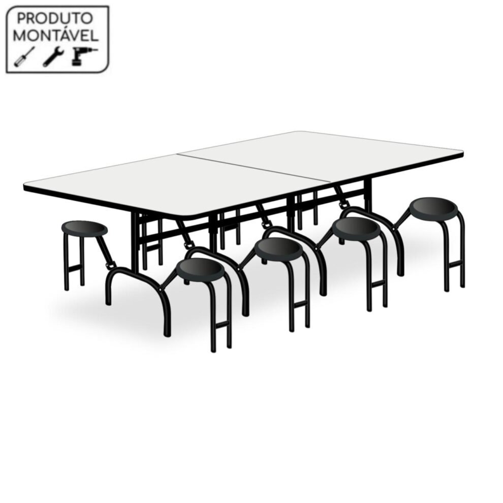 Mesa p/ Refeitório ESCAMOTEÁVEL 08 Lugares – MDP BRANCO DE 25 MM – ART VIVA – 50047