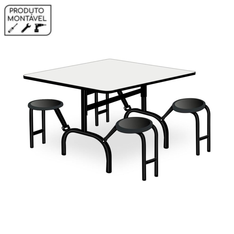 Mesa para Refeitório ESCAMOTEÁVEL 04 Lugares – MDP BRANCO DE 25 MM – PMD – ART VIVA – 50053