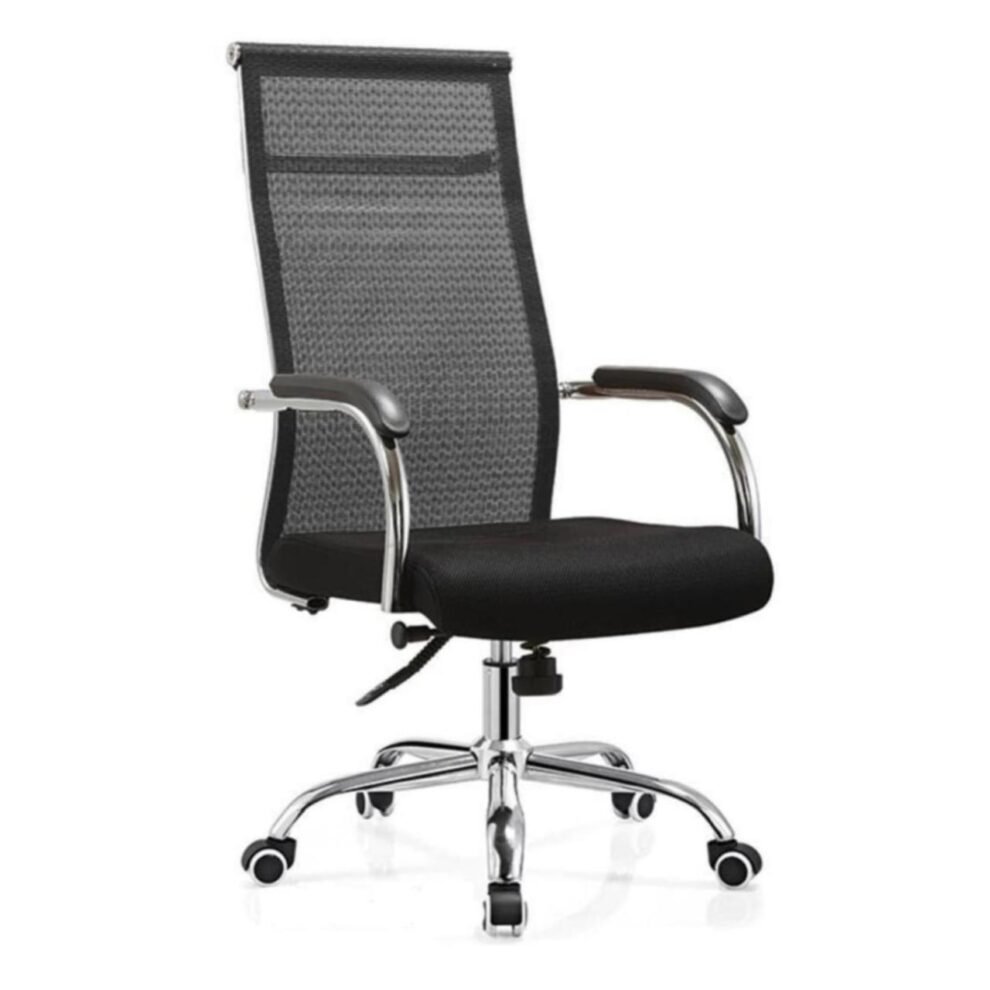 Cadeira Giratória Tela Mesh Cromada DUBAI – PMD – Cor Preto – 31019