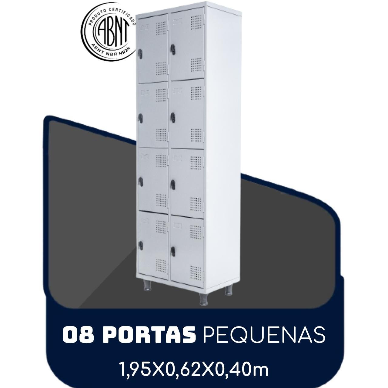 Armário Roupeiro de Aço c/ 08 Portas PEQUENAS – 1,95×0,62×0,40m – SA – CZ/CZ – 14002