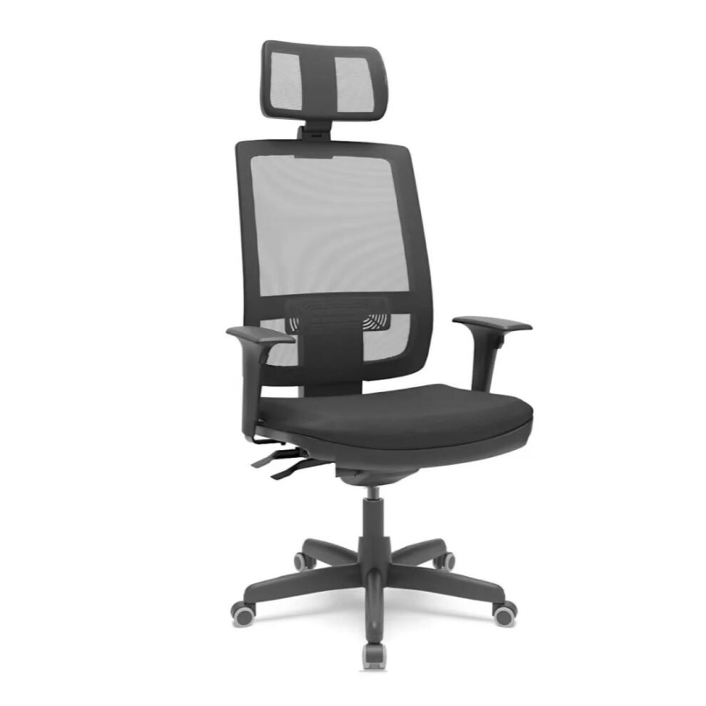 Poltrona Presidente Brizza BACKSYSTEM c/ encosto de cabeça – TELA Preta – PLAXMETAL – 30600
