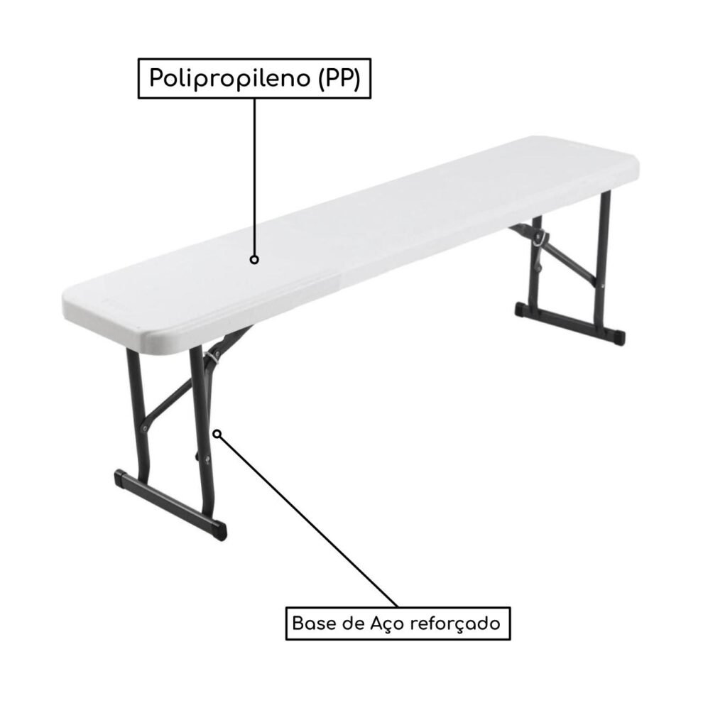 Banco Refeitório MASTER FIT C Pés Dobráveis 1,50×0,26×0,45m – 1,80X0,45X0,75m – 2,00×0,90×0,75m – Assento em PP BRANCO – 50072 — foto 2